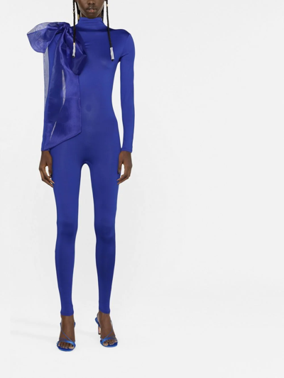 Shop Atu Body Couture Bow-detail Long-sleeved Jumpsuit In Blau