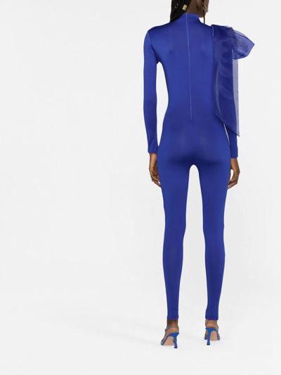 Atu Body Couture Bow-detail Long-sleeved Jumpsuit In Blau