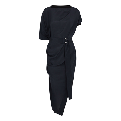 Shop Vivienne Westwood Anex Draped Silk Crepe De Chine Midi Dress In Navy