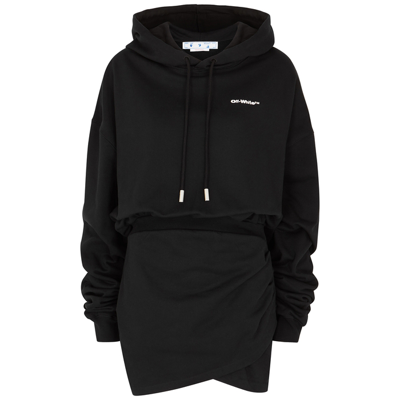 Shop Off-white For All Hooded Cotton Sweatshirt Dress In Black And White