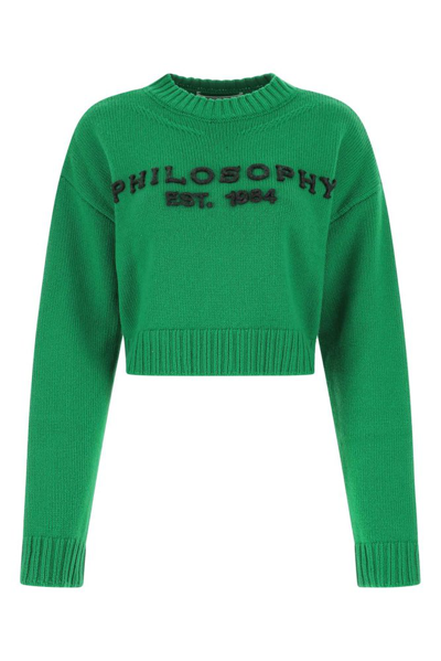 Shop Philosophy Di Lorenzo Serafini Logo Embroidered Cropped Sweater In Green