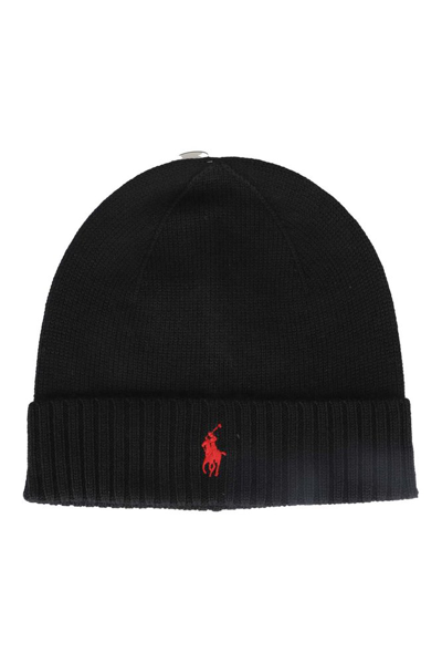 Shop Polo Ralph Lauren Pony Embroidered Knitted Beanie In Black