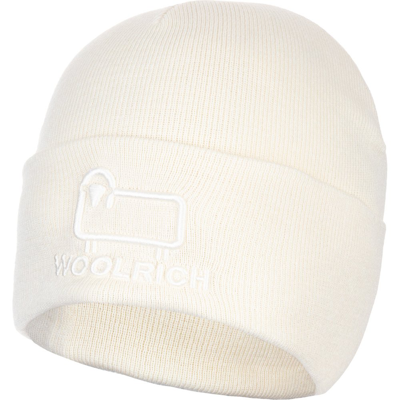 Shop Woolrich Logo Embroidered Knitted Beanie In White