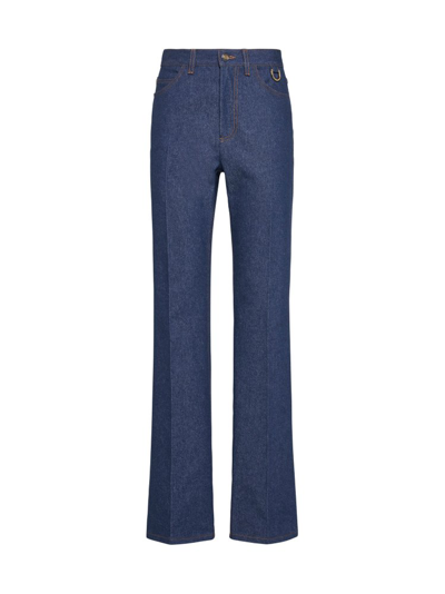 Shop Fendi Logo Embroidered Straight Leg Jeans In Blue