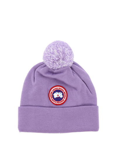 Shop Canada Goose Kids Logo Patch Pompom Hat In Purple