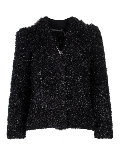Shop Alberta Ferretti Pinched Shoulder Knit Cardigan In Black