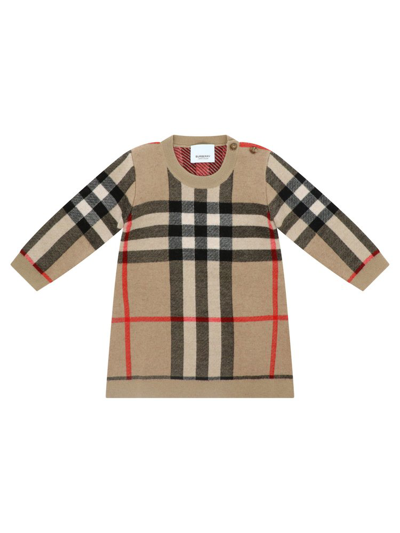 Shop Burberry Kids Vintage Check Crewneck Long In Beige