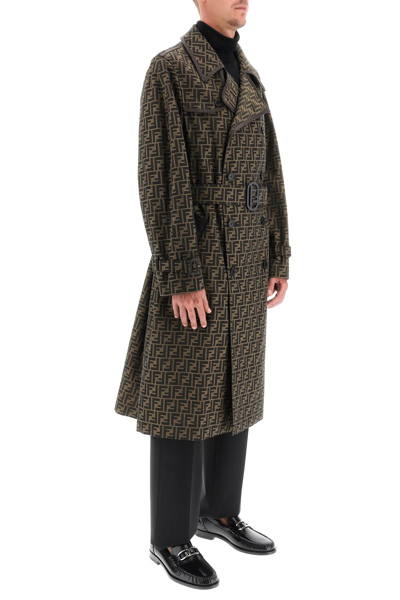 Shop Fendi Double-breasted Monogram Trench Coat In Brown