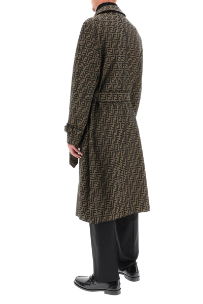 Shop Fendi Double-breasted Monogram Trench Coat In Brown