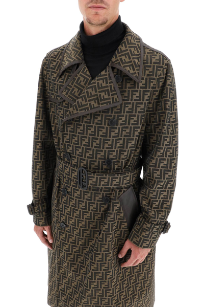 Shop Fendi Double-breasted Monogram Trench Coat In Brown