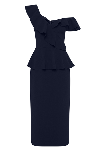 Shop Rebecca Vallance Grace Frill Midi Dress Navy