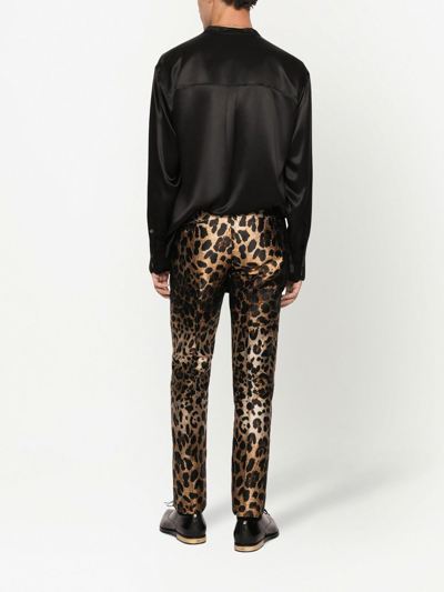 Shop Dolce & Gabbana Leopard.print Jacquard Trousers In Brown