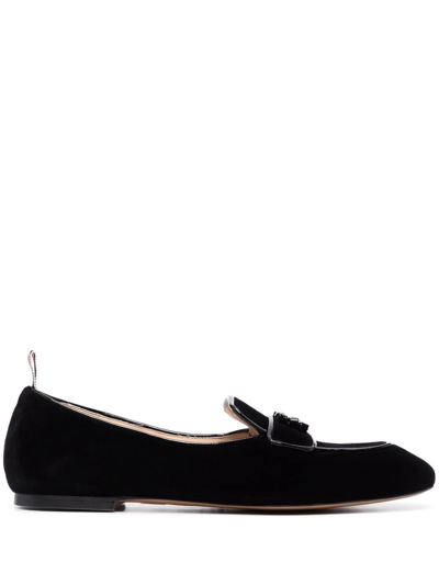 Shop Thom Browne Bow-embellished Velvet Loafers In Black