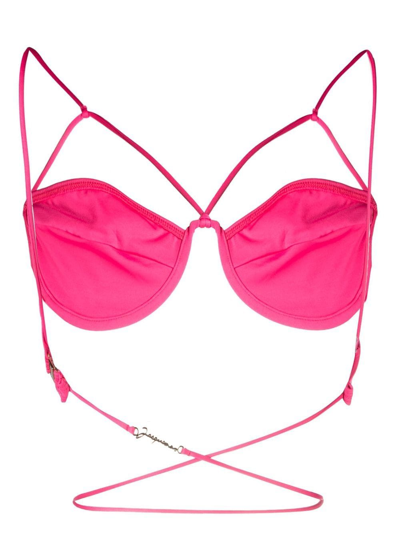 Shop Jacquemus Le Haut De Maillot Signature Bikini Top In Pink