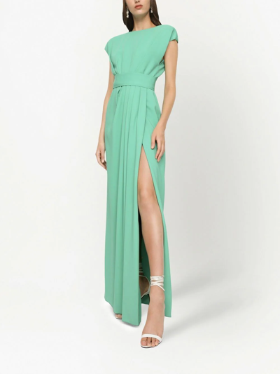 Shop Dolce & Gabbana Pleated Cap-sleeve Gown In Green