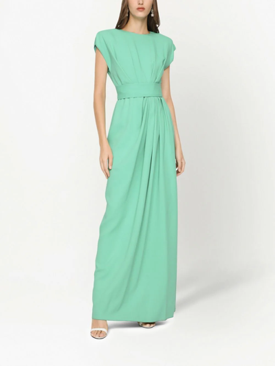 Shop Dolce & Gabbana Pleated Cap-sleeve Gown In Green