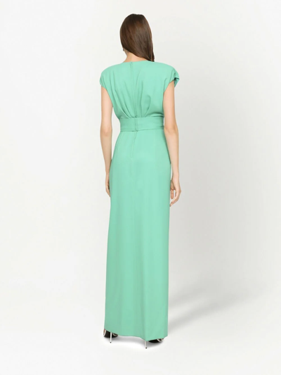 Shop Dolce & Gabbana Pleated Cap-sleeve Gown In Green