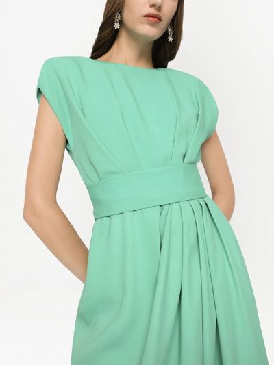 Shop Dolce & Gabbana Pleated Cap-sleeve Gown In Green