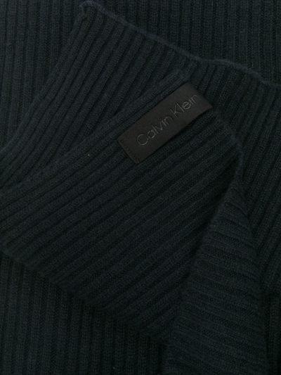 Shop Calvin Klein Ribbed-knit Cashmere-wool Scarf In Black