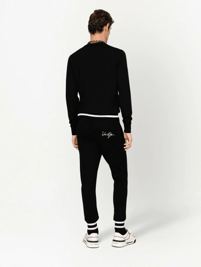 Shop Dolce & Gabbana Embroidered Wool Track Pants In Black