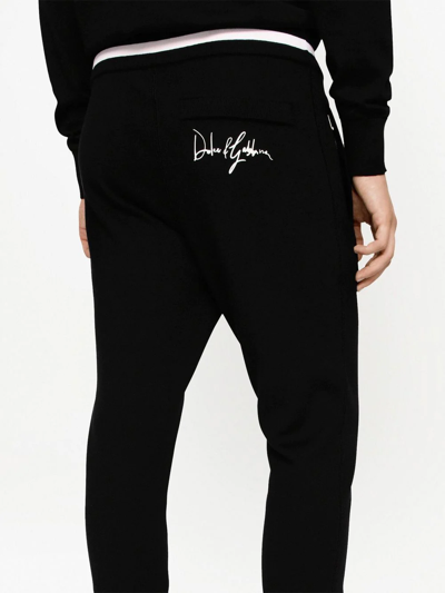 Shop Dolce & Gabbana Embroidered Wool Track Pants In Black
