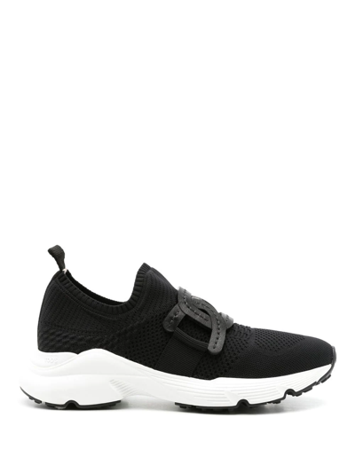 Tod's Leather-trimmed Stretch-knit Slip-on Sneakers In Black