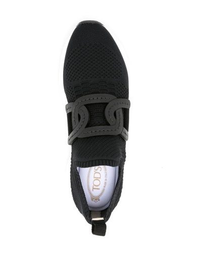 Tod's Leather-trimmed Stretch-knit Slip-on Sneakers In Black