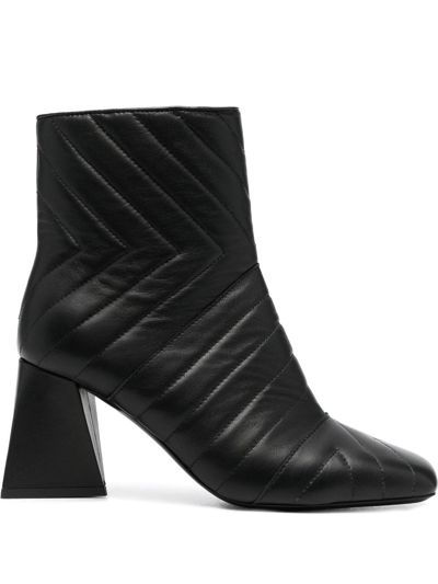 Shop Pollini Leather Quilted Boots In Black