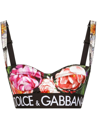 Shop Dolce & Gabbana Floral-print Balcony Bra In Black
