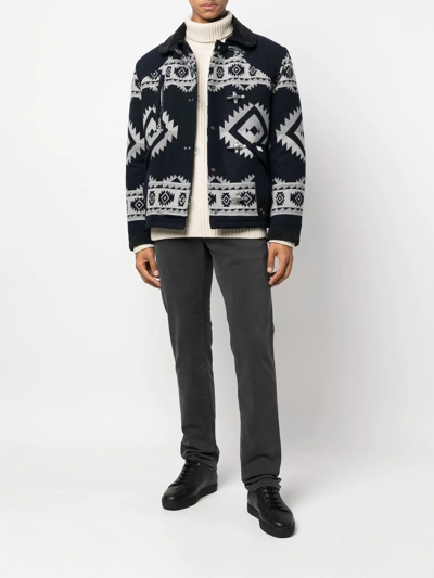 Fay Geometric Three-pocket Jacket In Blue