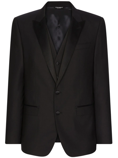 Shop Dolce & Gabbana Martini-fit Wool-silk Three-piece Tuxedo Suit In Blue