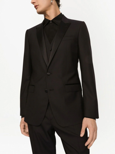 Shop Dolce & Gabbana Martini-fit Wool-silk Three-piece Tuxedo Suit In Blue