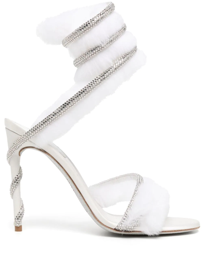 Shop René Caovilla Lapin Fur-embellished 110mm Sandals In White