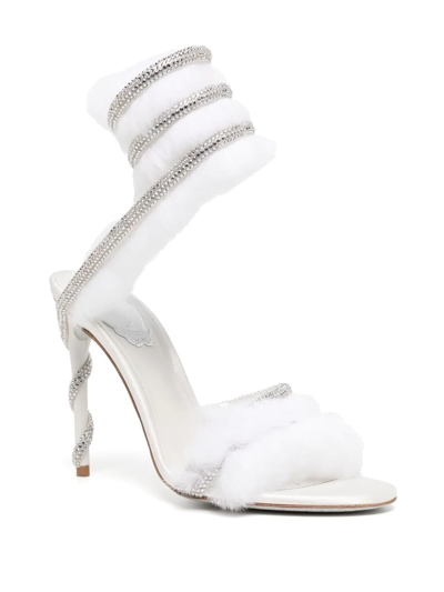 Shop René Caovilla Lapin Fur-embellished 110mm Sandals In White