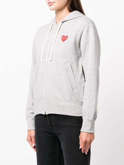 Shop Comme Des Garçons Play Logo Patch Zip-up Hoodie In Grey
