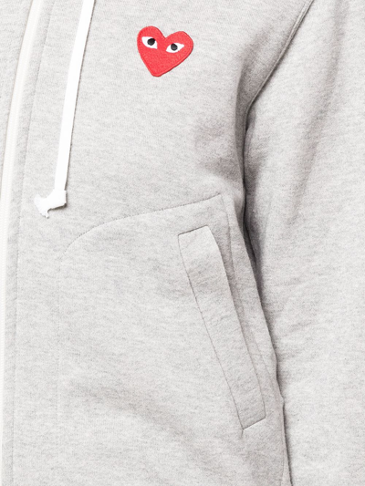 Shop Comme Des Garçons Play Logo Patch Zip-up Hoodie In Grey