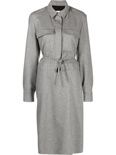 Shop Jil Sander Belted Wool Shirt Dress In Grey