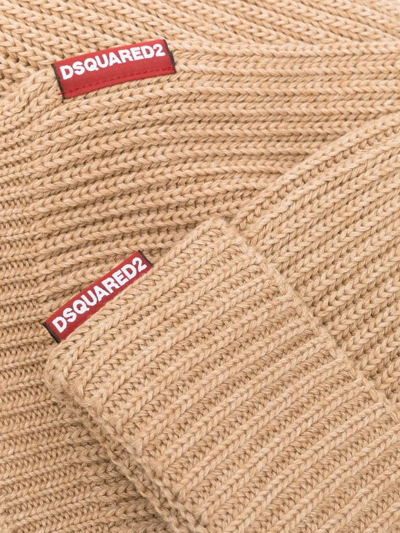 Dsquared2 Knitted Beanie Hat And Scarf Set In Neutrals