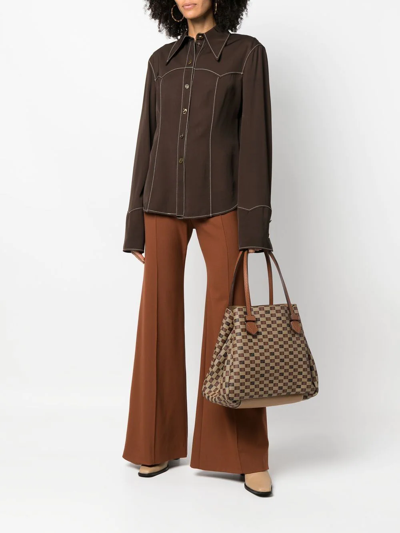 Shop Moreau Check-pattern Leather Shoulder Bag In Brown
