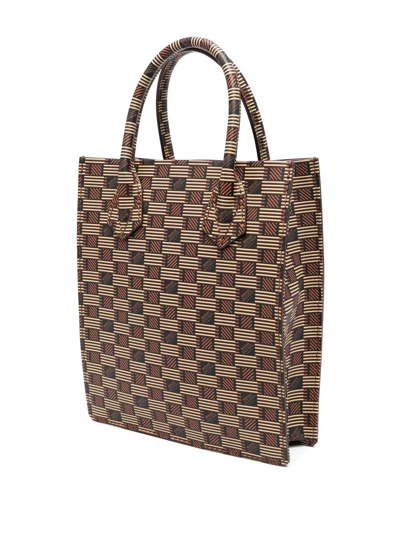 Shop Moreau Check-print Leather Tote Bag In Brown
