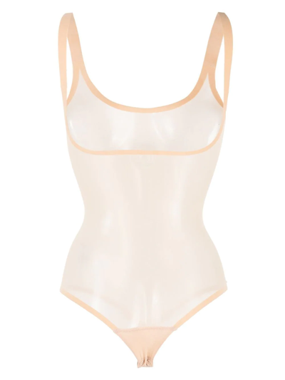 Wolford Semi-sheer Tulle Bodysuit In 407-clay - 407-clay
