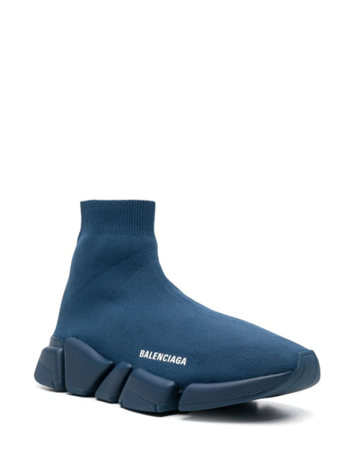 Shop Balenciaga Speed 2.0 Knitted Sneakers In Blue