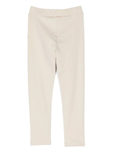 Msgm Logo-print Cotton Leggings In Neutrals