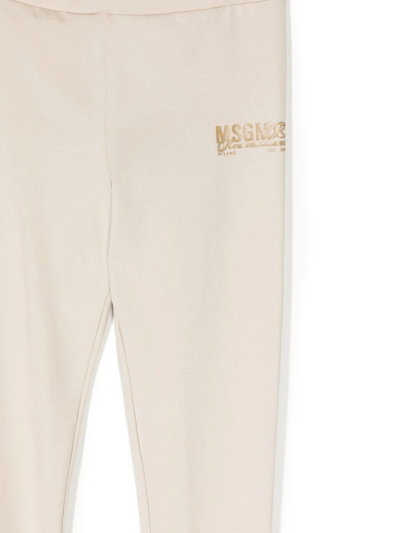 Msgm Logo-print Cotton Leggings In Neutrals