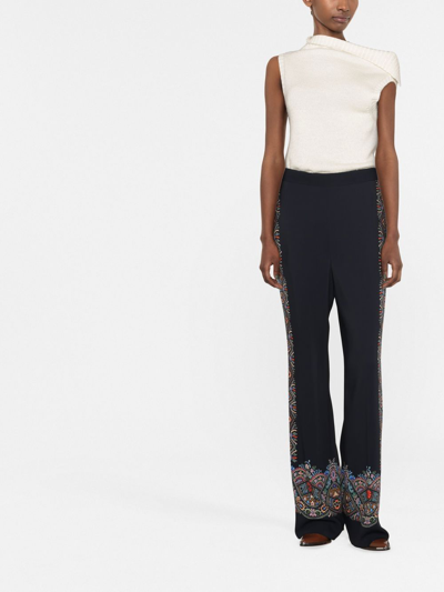 Shop Etro Abstract-print Straight-leg Trousers In Black