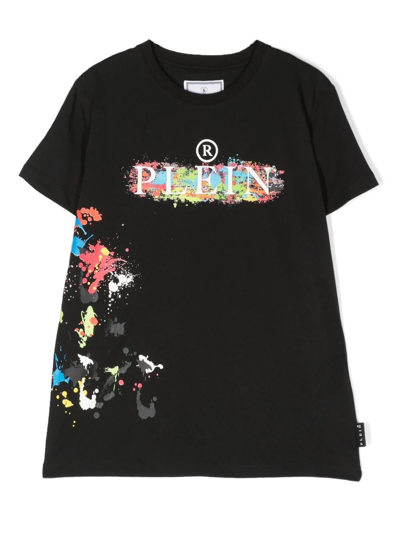 Shop Philipp Plein Junior Teen Paint-splatter T-shirt In Black