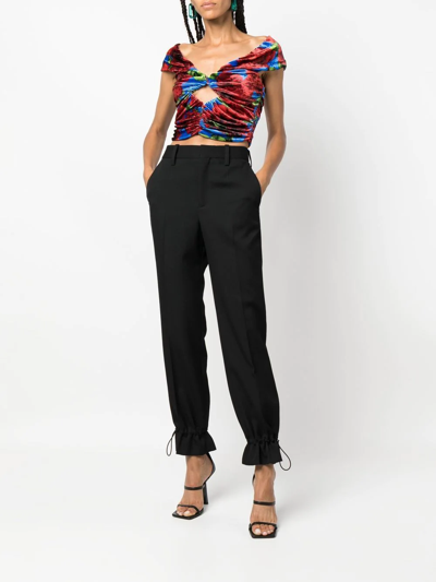 Magda Butrym Off-the-shoulder Cropped Cutout Floral-print Velvet Top In Blue