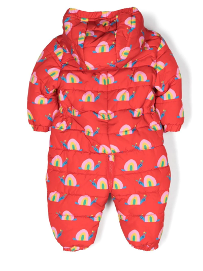 Shop Stella Mccartney Snail-print Quilted Snowsuit In Red