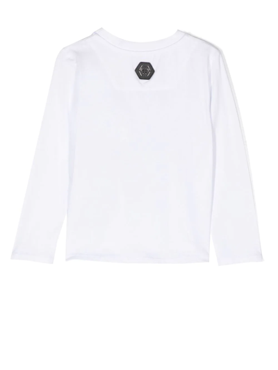 Shop Philipp Plein Junior Rhinestone Cotton T-shirt In White