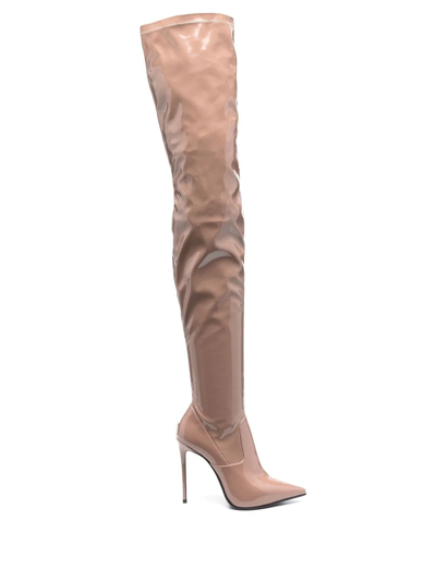 Shop Le Silla Eva Thigh-high Stiletto Boots In Neutrals